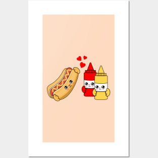 All i need is hot dogs ketchup and mustard, Kawaii hot dogs ketchup and mustard cartoon. Posters and Art